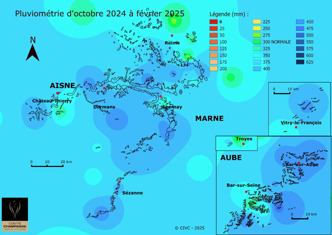 Figure 1. Carte spatialisée des pluies d’octobre 2024 à février 2025. 