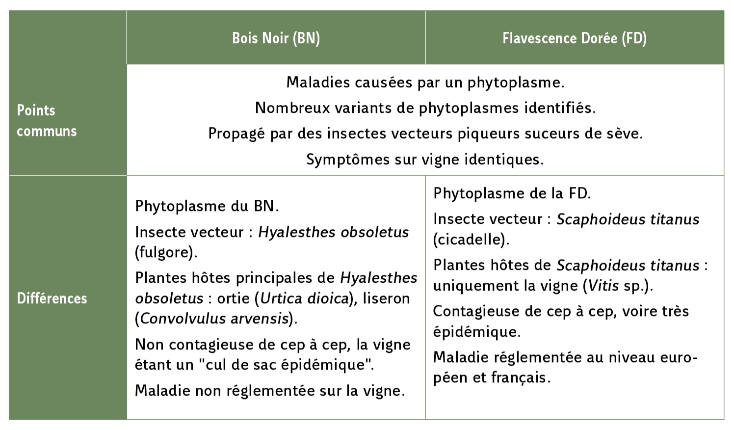 Tableau 1. Points communs et différences entre BN et FD.